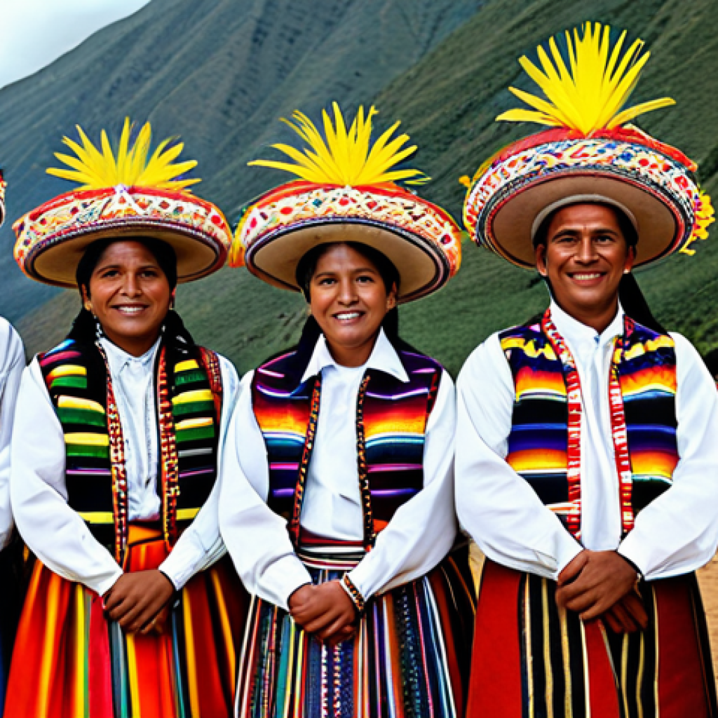**Prompt:** A group of Bolivian people in traditional, fully clothed Andean attire, participating in a colorful cultural festival celebrating local spirituality, safe for work, appropriate content, family-friendly, perfect anatomy, correct proportions, natural pose, high-quality image.