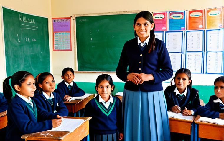 볼리비아의 공용어와 지역 언어 - **Subject:** A Bolivian school classroom scene. **Clothing:** Children in modest school uniforms, te...