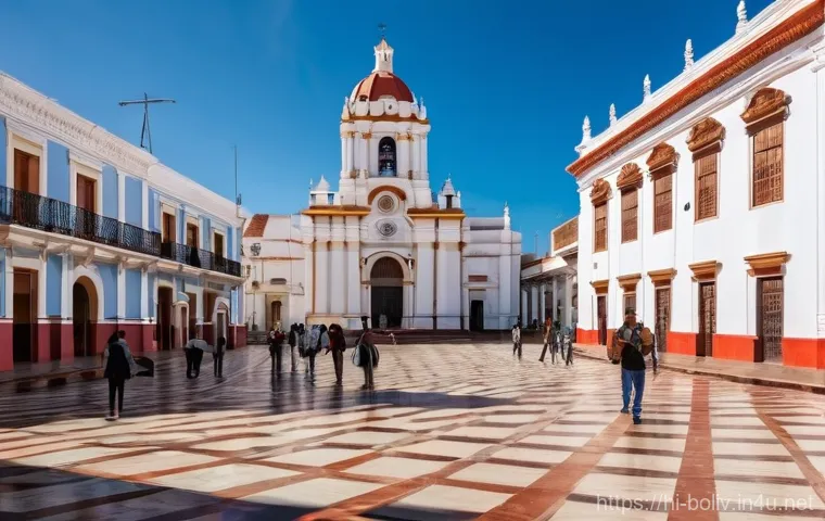 수크레의 식민지 건축물 - **Prompt:** A vibrant, sun-drenched scene of the Plaza 25 de Mayo in Sucre, Bolivia, known as 'La Ci...