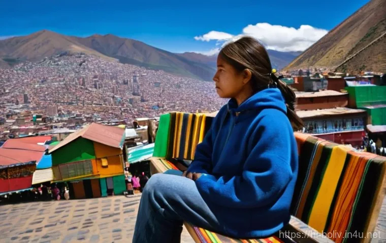 볼리비아 여행자 보험 필수 여부 - **Prompt:** A young female traveler, appearing slightly pale and holding her head gently, sits on a ...