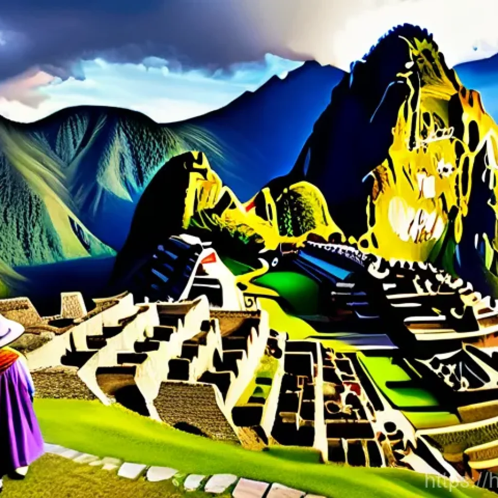 잉카 문명과 볼리비아 - **Prompt:** "A majestic panoramic view of an ancient Inca city, such as Machu Picchu, nestled high i...